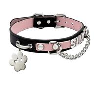 EverGlimp Adjustable PU Leather Letter Choker Collar Necklace For Women, Handmade Cute Black and Pink Kitten Paws Themed Necklace, Fashionable Goth Punk Accessories for Daily Wear and Cosplay Parties