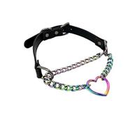 EverGlimp Black Leather Choker Collar For Women, Handmade Heart Slip Chain Choker Long Necklace with Adjustable Buckle, 11''chain, Faux Leather, No Gemstone