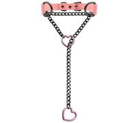 EverGlimp Black Leather Choker Collar For Women, Handmade Heart Slip Chain Choker Long Necklace with Adjustable Buckle, 18''chain, Faux Leather