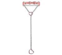 EverGlimp Black Leather Choker Collar For Women, Handmade Heart Slip Chain Choker Long Necklace with Adjustable Buckle, 24''chain, Faux Leather