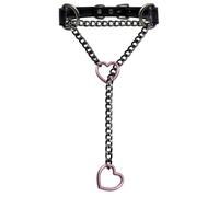 EverGlimp Black Leather Choker Collar For Women, Handmade Heart Slip Chain Choker Long Necklace with Adjustable Buckle, 24''chain, Faux Leather