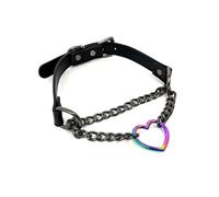 EverGlimp Black Leather Choker Collar For Women, Handmade Heart Slip Chain Choker Long Necklace with Adjustable Buckle, 11''chain, Faux Leather, No Gemstone