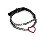 EverGlimp Black Leather Choker Collar For Women, Handmade Heart Slip Chain Choker Long Necklace with Adjustable Buckle, 11''chain, Faux Leather