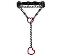 EverGlimp Black Leather Choker Collar For Women, Handmade Heart Slip Chain Choker Long Necklace with Adjustable Buckle, 18''chain, Faux Leather