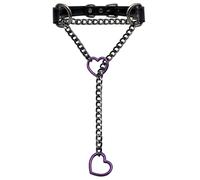 EverGlimp Black Leather Choker Collar For Women, Handmade Heart Slip Chain Choker Long Necklace with Adjustable Buckle, 18''chain, Faux Leather