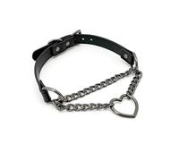 EverGlimp Black Leather Choker Collar For Women, Handmade Heart Slip Chain Choker Long Necklace with Adjustable Buckle, 11''chain, Faux Leather, No Gemstone