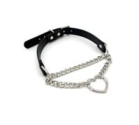 EverGlimp Black Leather Choker Collar For Women, Handmade Heart Slip Chain Choker Long Necklace with Adjustable Buckle, 11''chain, Faux Leather