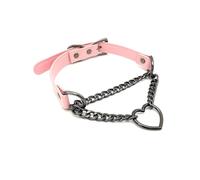 EverGlimp Black Leather Choker Collar For Women, Handmade Heart Slip Chain Choker Long Necklace with Adjustable Buckle, 11''chain, Faux Leather, No Gemstone