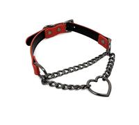 EverGlimp Black Leather Choker Collar For Women, Handmade Heart Slip Chain Choker Long Necklace with Adjustable Buckle, 11''chain, Faux Leather, No Gemstone