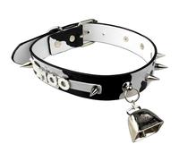 EverGlimp Classic Cow Print Bell Choker Collar Necklace for Women| Punk Gothic Letter Leather Spiked Rock Collar Jewelry Cow Cosplay Choker, 18.8 inches, Leather, bell