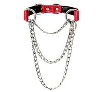 EverGlimp Handmade Red Vegan Leather Choker Collar For Women, Adjustable Triple-Layer Slip Chain Necklace