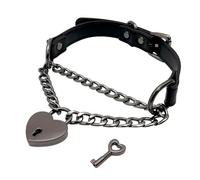 EverGlimp Heart Padlock O-Ring Pu Leather Choker Necklcae, Black Handmade Adjustable Slip Chain Collar Jewelry Gift for Women.