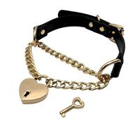 EverGlimp Heart Padlock O-Ring Pu Leather Choker Necklcae, Black Pink Blue Handmade Adjustable Slip Chain Collar Jewelry Gift for Women.