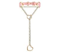 EverGlimp Pink Leather Choker Collar For Women, Handmade Heart Slip Chain Choker Long Necklace with Adjustable Buckle