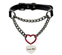 EverGlimp PU Leather Heart Choker - Adjustable Slip Chain Collar with Heart O-Ring & Cuban Chain, Personalized Letter Pendant Necklace for Women, 21.5 inches, Faux Leather