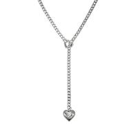 EverGlimp - Slide Chain Necklace for Women, Cuban Chain with Removable Heart O-Ring Pendant Bling Crystal Pendant Adjustable Y Necklace Dainty Jewelry (Silver White)