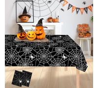 Everglit Halloween Tablecloth Plastic Party Cover - 137×274CM Table Cloth Waterproof Wipe Clean Rectangle Decoration for Holiday Dinner Supplies(2 Pcs) (Halloween Black Spider Web)