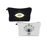 Evergoo 2 Pieces Funny Cosmetic Pouch for Women, Allover Printed Small Zipper Pouches Adorable Makeup Bags Roomy Toiletry Pouch Travel Accessories Organizer Gifts, Evil-Eye