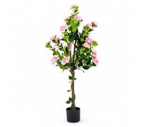 EVERGOODS 120cm Artificial Pink Rose Tree with Twisted Natural Trunk, Potted Faux Rose Topiary in Plastic Nursery Pot, UV Resistant Fake Flower Plant for Indoor Home Garden Patio Wedding Decor