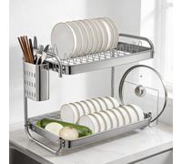 EVERGOODS 2 Tier Dish Drainer Rack for Kitchen Counter Space Saving Dish Rack with Utensil Holder Cutting Board Holder, Drip Tray Space Saving Kitchen Organizer