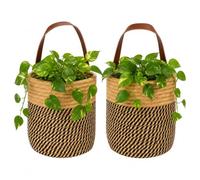 evergoods 2PC Cotton Plant Pots with Liner Woven Basket Indoor Brown+Black | 2PCS cotton woven plant pots with liner, 15×18cm basket covers for indoor plants, flowers and home storage