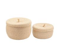 EVERGOODS 2pcs Cotton Rope Woven Storage Baskets with Lids, Egg Basket,Round Decorative Organizer Bins for Toys, Underwear, Sundries, Bedroom Kitchen Living Room