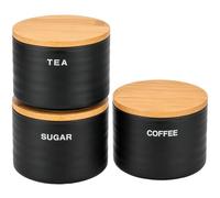 EVERGOODS 3 Pieces Glass Jar Set with Bamboo Lid Tea Coffee Sugar Canister Kitchen Storage Containers Airtight Food Canisters tea caddy stackable tea coffee sugar canisters (Black)