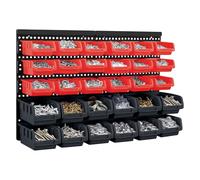 EVERGOODS 30Pcs Wall Mounted Storage Bins Backboard DIY Stackable Workshop Storage for Tools Hardwares Crafts 64 x 41cm Plastic Bin Panel Rack with Screws for Tool Shed Garage Workshop (Red+Black)