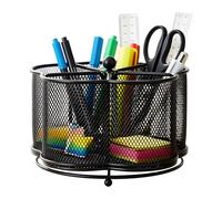 EVERGOODS 360° Rotating Mesh Desk Organizer with 5 Compartments, Multifunctional Pencil Holder & Desktop Stationery Caddy， Kitchen Utensil Holder, for Home Office & Art Supplies, Black