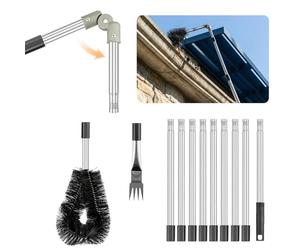 EVERGOODS 4-Meter Gutter Cleaning Tool kit, Including a 12-piece Telescopic roof Gutter Cleaning Pole, Adjustable Angle Pole, Stainless Steel Extension Pole, Gutter rake, for Removing Fallen Leaves