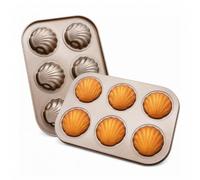 EVERGOODS 4 Pcs Madeleine Pan 6-Cavity Non-Stick, 26x18.5cm Carbon Steel Shell Cake Mold, Deep Shell Pattern Baking Tray for French Pastries, Chocolate Shells, Mini Brownies (4PCS)