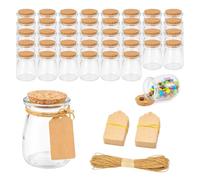EVERGOODS 40 Pack Small Glass Jars 200ml/7 oz Glass Candy Jars with Cork Stoppers with Labels & Strings Clear Apothecary Jars for Wedding, Party Favors, Spice Storage, Bath Salts - Mini Containers for