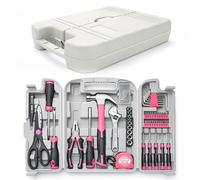EVERGOODS 56pc Household Hand Tools Kit DIY Hand Tool Toolbox Set with Storage Case Including Daily Repair Small Tool for Home Use Pink Home & Office DIY Tool Kit Set. Pink Home Tool Set