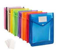 EVERGOODS 9pcs A4 Plastic Wallet 25X6X31.5CM Color Snap Button Plastic File Folders with ID Card Slot Waterproof Clear Pockets Document Folder Transparent envelopes No Dividers (Vertical Style)