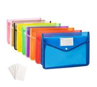EVERGOODS 9pcs A4 Plastic Wallet 33X7.5X25CM Color Snap Button Plastic File Folders with ID Card Slot Waterproof Clear Pockets Document Folder Transparent envelopes No Dividers for (Horizontal)