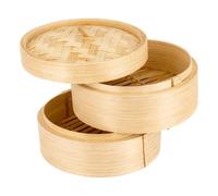 EVERGOODS Bamboo Steamer Basket Set - 2 Piece Bamboo Steamers for Dim Sum, Dumplings, Vegetables, Fish, Rice, Meat - Healthy, Eco-Friendly, Authentic Asian Cooking (3PCS)