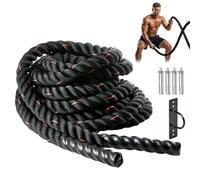 EVERGOODS Battle Rope 9M x 38MM - Heavy Duty Polyester Workout Rope for Home Gym, Full Body Exercise, Muscle Building & Strength Training (Black + Red)