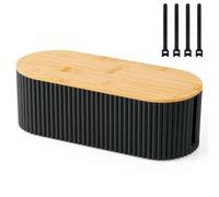 EVERGOODS Cable Management Box Large, Cable Tidy Box with Bamboo Lid, Cable Storage Organiser Box for Power Strips, Chargers & Wires, Desktop Cable Tidy for Home & Office (Black)