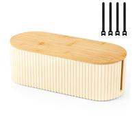 EVERGOODS Cable Management Box Large, Cable Tidy Box with Bamboo Lid, Cable Storage Organiser Box for Power Strips, Chargers & Wires, Desktop Cable Tidy for Home & Office (White)
