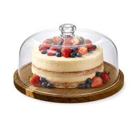 EVERGOODS Cake Stand with Domes Lid Cake Stands with Dome Lids,10-Inch Cake Stand with Domes Lid - Non-Slip Acacia Wood Base & Clear Shatterproof Acrylic Dome Cover for Cakes, Pastries, Cheese