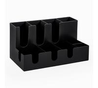 EVERGOODS Coffee Condiment Organizer Caddy, Black Plastic Coffee & Tea Station Accessory Holder with 9 Compartments, Countertop Bar Organizer for Cups, Lids, Straws, Stir Sticks and Sugar Packets