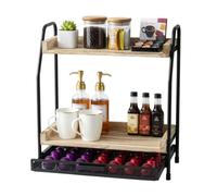 EVERGOODS Coffee Station Organizer with Coffee Pod Drawer, 2-Tier Kitchen Countertop Shelf, Wooden Coffee Bar & Tea Station with Capsule Holder for Nespresso & Dolce Gusto Pods