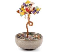 EVERGOODS Crystal Tree of Life 7 Chakra Tree Healing Gemstone Tree with Ceramic Flower Pot Tree of Life Gifts for Womens Fengshui Ornament for Home Office Room House, Gift for Christmas (Colorful)
