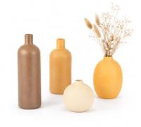 EVERGOODS Decorative Ceramic Vase Set of 4, Matte Neutral Modern Boho Earth Tone Vase, Assorted Shapes Small Pottery Vases for Dried Flowers, Pampas Grass, Living Room Table Mantel Decor (Grey/White)