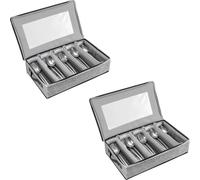 EVERGOODS Flatware Utensil Storage Case with Lid, 5 Compartment Silverware Storage Box with Adjustable Dividers, Hard Shell Cutlery Organizer with Handles for Knives, Forks & Spoons (2-PCS)