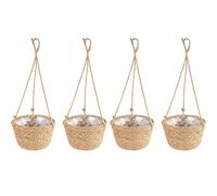 EVERGOODS Hanging Basket 4 Pack - 19cm Indoor & Outdoor Plant Pots with Jute Rope, Foldable Seagrass Macrame Planters for Succulents, Herbs, Home & Garden Décor (Yellow 4PCS)