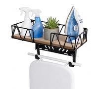 EVERGOODS Ironing Board Hanger Wall Mount with Storage Basket | Metal frame with a wooden base and detachable hooks Perfect for irons, steamers, sprays and laundry supplies