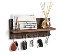 EVERGOODS Key Holder with 4 Double Hooks Wooden Key Holder 32cm Large Wall Mounted Key Rack for Entryway, Hallway, Front Door - Multi-Function Organizer for Keys, Lanyards, Hats, Dog Leashes, Scarves,