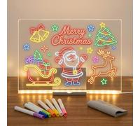 EVERGOODS LED Light Up Acrylic Message Board, Led Note Board with Colors 20x30cm Illuminated Drawing Board with 7 Color Markers, 2 Cleaning Cloths & Stand, Light Up Note Board Arts Doodle Note Boar