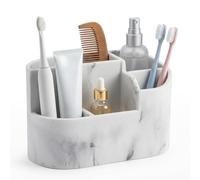 EVERGOODS Marble Toothbrush Holder Caddy 5 Compartment Bathroom Toothbrush Fast-Drying Toothbrush & Toothpaste Organizer for Bathroom Countertop, Stylish Marble White Design for Home